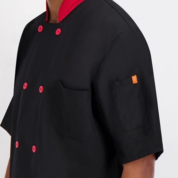 Happy Chef | NEW Signature Chef Coat | Unisex Black/Red Medium - Picture 5 of 14